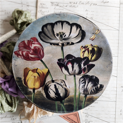 7" Round Floral Paper Mache Box - X436
