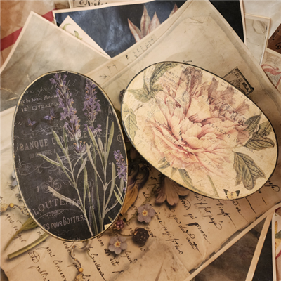 7.5" Oval Botanical Paper Mache Box