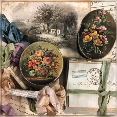 3" French Floral Paper Mache Round and oval Boxes