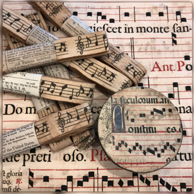 3" Illuminated Gregorian Chant Music Paper Mache Round Boxes