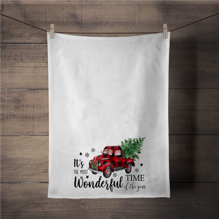 It's The Most Wonderful - Plaid Truck Tea Towel - C319TT