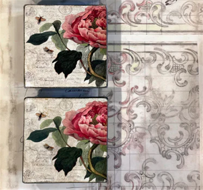 4" French Rose Paper Mache Square Box