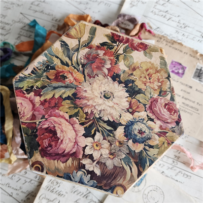 5.5" Floral Hex Paper Mache Box