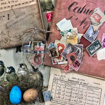 Ephemera Filled Glass Egg with Cord Hanger