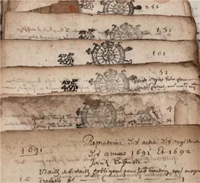 Original 1600s Stamped Antique French Script Document Pages