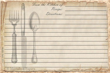 Knife Fork & Spoon Recipe Cards - SPS343RECIPE