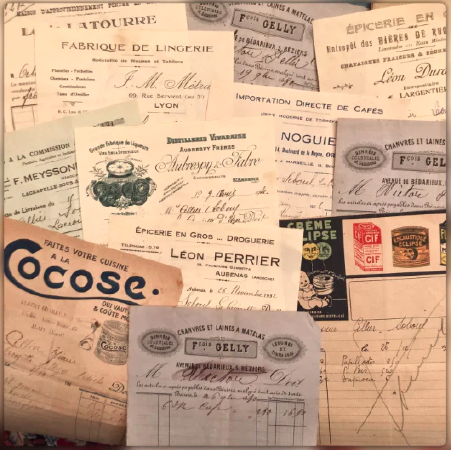 Set of 5 Antique French Receipts