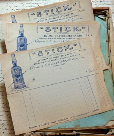 Set/5 Antique French "STICK" Receipts