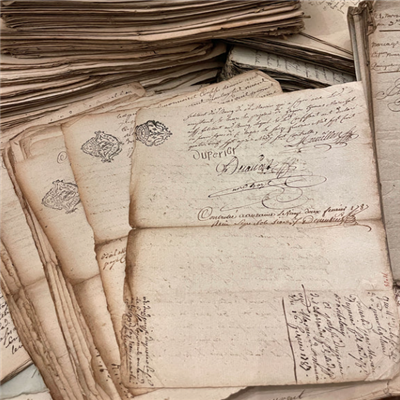 STUNNING 1700's Stamped Antique French Script Document Pages