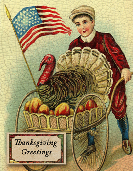 Thanksgiving Greetings Turkey in Cart