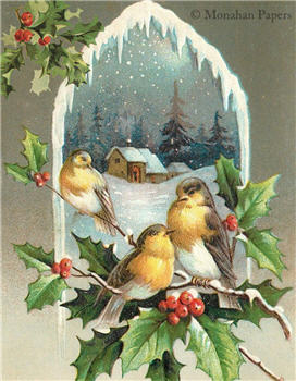 Yellow Breasted Birds with Holly - C228