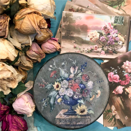 4" Floral Urn Paper Mache Round Boxes